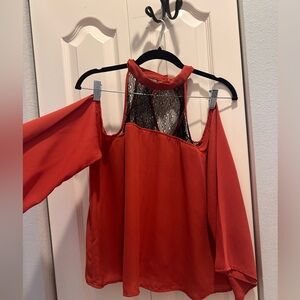 Charlotte Russe Red Cold Shoulder Blouse